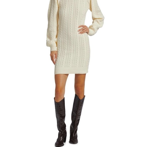 Cableknit Open Back Cotton Sweater Dress - NWT Size L - Picture 9 of 15